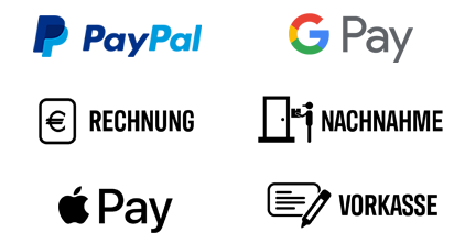 Zahlungsmöglichkeiten als logo, paypal, sofort, rechnung, nachnahme, vorkasse