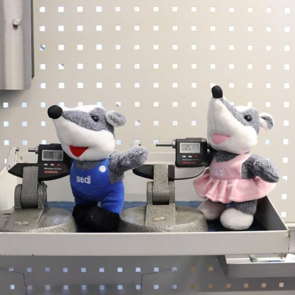 Maskottchen der Firma Sedlmayer "sedi" in rosa und blau